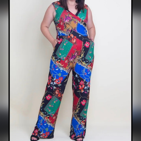 VENUS Wrap Collar Colorful Multicolor Floral Jumpsuit Size M - Picture 2 of 12